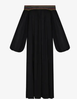 Smocked Off the Shoulder Dress - Black