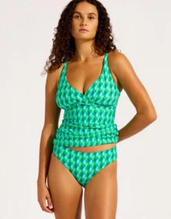 Sorrento Multi Fit Wrap Front Tankini Top - Vivid Green