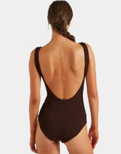 Square Neck Swimsuit - Metallic Chocolate
