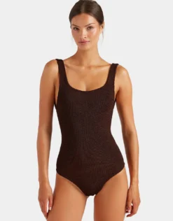 Square Neck Swimsuit - Metallic Chocolate