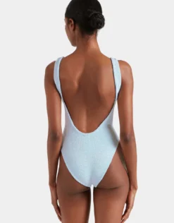 Square Neck Swimsuit - Metallic Ice Blue