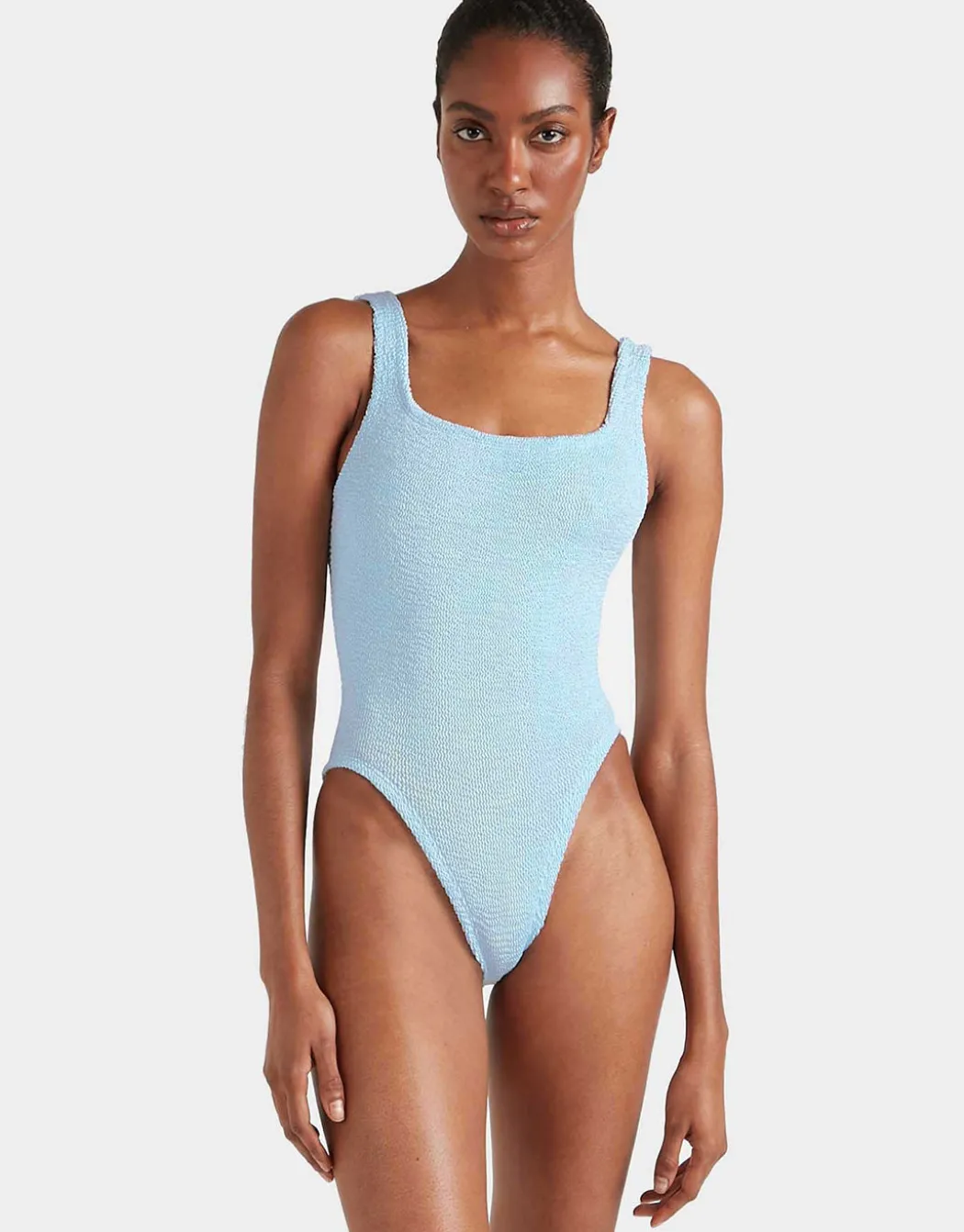 Square Neck Swimsuit - Metallic Ice Blue