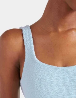 Square Neck Swimsuit - Metallic Ice Blue