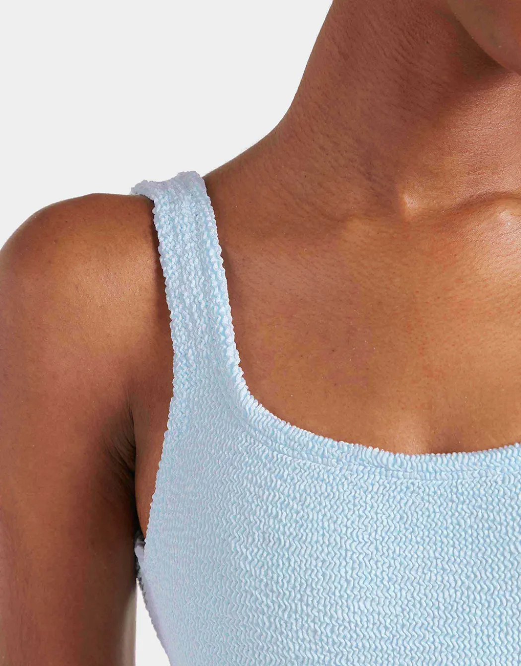 Square Neck Swimsuit - Metallic Ice Blue
