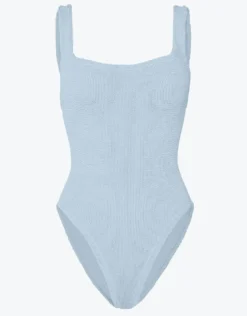 Square Neck Swimsuit - Metallic Ice Blue