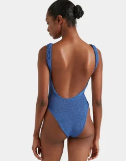 Square Neck Swimsuit - Metallic Denim