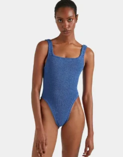 Square Neck Swimsuit - Metallic Denim