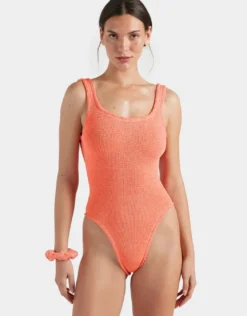 Square Neck Swimsuit - Metallic Coral