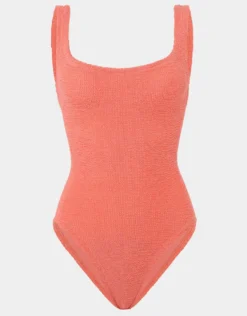 Square Neck Swimsuit - Metallic Coral