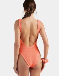 Square Neck Swimsuit - Metallic Coral