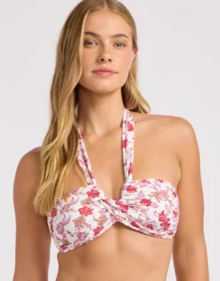 Summer Chintz Halter Bandeau Bikini Top - Ecru