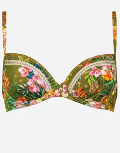 Sunset Florals Underwired Bikini Top - Warm Olive