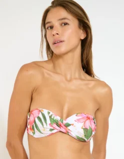 Tahiti Boro Bandeau Bikini Top - Blanc Floral