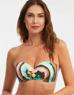 Telma Bandeau Bikini Top - Turquoise and Brown