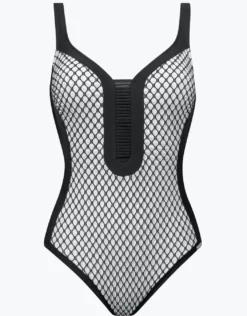 Textural Dimension Moulded Swimsuit - Black and White