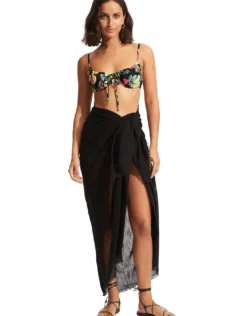 Textured Cotton Beach Wrap - Black