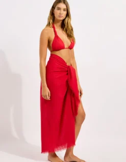 Textured Cotton Beach Wrap - Cosmo Red