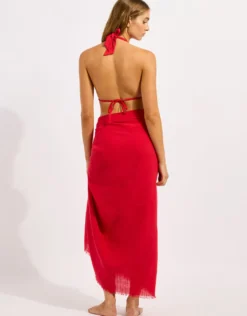 Textured Cotton Beach Wrap - Cosmo Red
