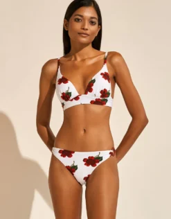 The Bloom Bralette Bikini Top - White Red