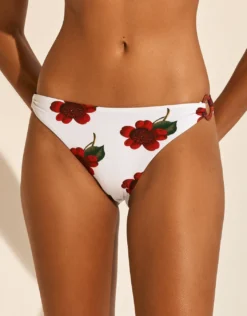 The Bloom Ring Side Bikini Pant - White Red