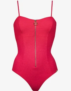 The Bloom Zipped Bandeau Swimsuit - Radiant Red