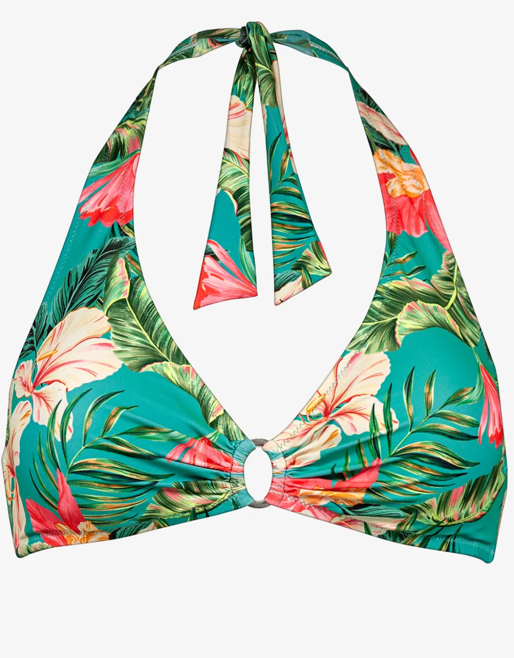 Tropic Joy Ring Halter Bikini Top - Hibiscus Verde