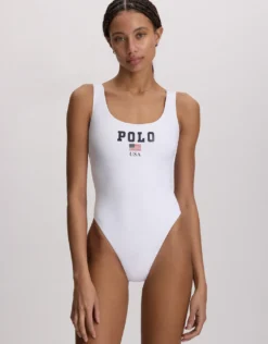 USA Logo Scoop Tank Swimsuit - White