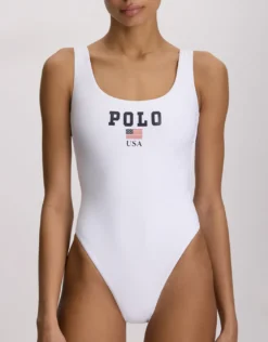 USA Logo Scoop Tank Swimsuit - White