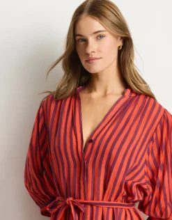 Vacay Boho Long Shirt Dress - Spice Red