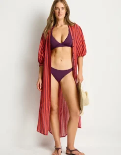 Vacay Boho Long Shirt Dress - Spice Red