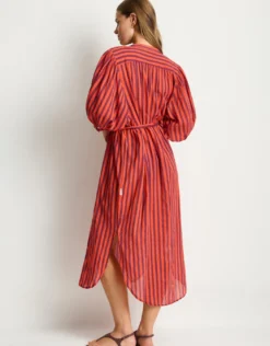 Vacay Boho Long Shirt Dress - Spice Red