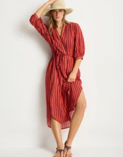 Vacay Boho Long Shirt Dress - Spice Red