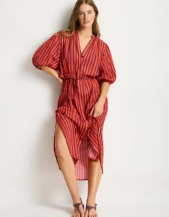 Vacay Boho Long Shirt Dress - Spice Red