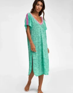 V Back Dress - Mint with Pink