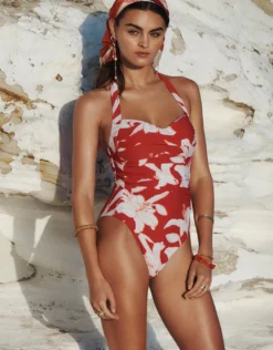 Veridian Twist Front Halter Multifit Swimsuit - Ruby