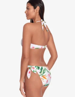 Watercolour Tropical Tie Side Hipster Bikini Pant - White Multi
