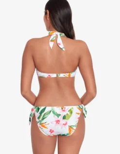Watercolour Tropical Tie Side Hipster Bikini Pant - White Multi