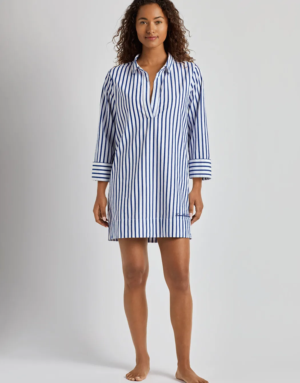 Wide Cuff Tunic Cover Up - Blue and White