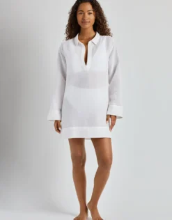 Wide Cuff Tunic Cover Up - White