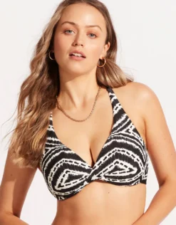 Zanzibar Wrap Front F Cup Bikini Top - Black