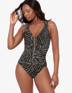 Zirconic Zipt Swimsuit - Black and White