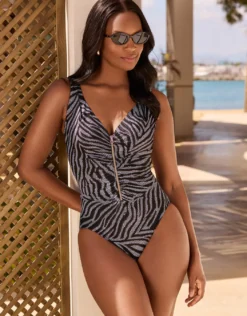 Zirconic Zipt Swimsuit - Black and White