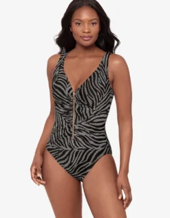 Zirconic Zipt Swimsuit - Black and White